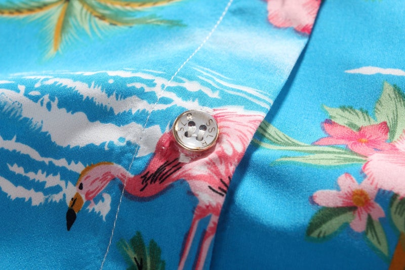 SSLR Hawaiian Shirts for Women Flamingo Shirt Tropical Shirts for Women Summer Casual Short Sleeve (Large, Blue) - Image 3